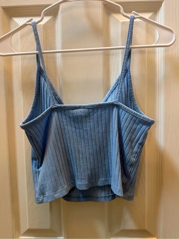 Ribbed Light Blue Cropped Camisole - Women's Slim Tank Top H&M size 4 - Image 2