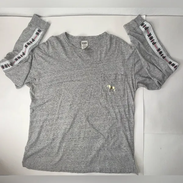 VICTORIAS SECRET PINK Shirt Rare Bling Big‎ Dog Campus Pocket Womens Size M Gray - Image 11