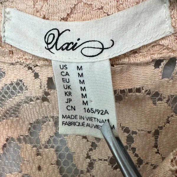 Womens Lace Sleeveless Blouse Peach M Sheer‎ Romantic Soft Girl Top Coquette - Image 3