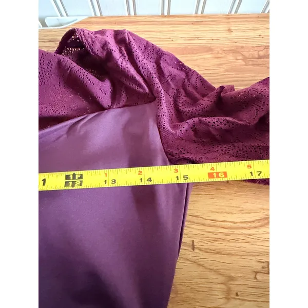 NWT Halara Purple Lace Sleeve Cowl Neck Ruched Midi Dress Size M - Image 11
