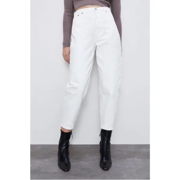 Zara The Petit Women Off White‎ Tapered High Rise Relaxed Fit Boho Jeans Size 6 - Image 17