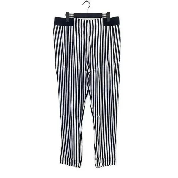 NWT Sans Souci Striped Lightweight Satin Feel Trouser Ankle Pant XL Black White - Image 13