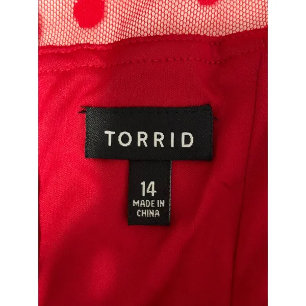 Torrid Red Polka Dot Mesh Yoke Fit and Flare Midi Dress Size 14 Retro Style - Image 8