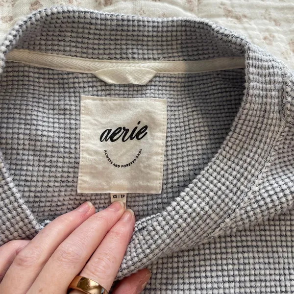 aerie Navy blue and white Waffle Crewneck Sweater - Image 2