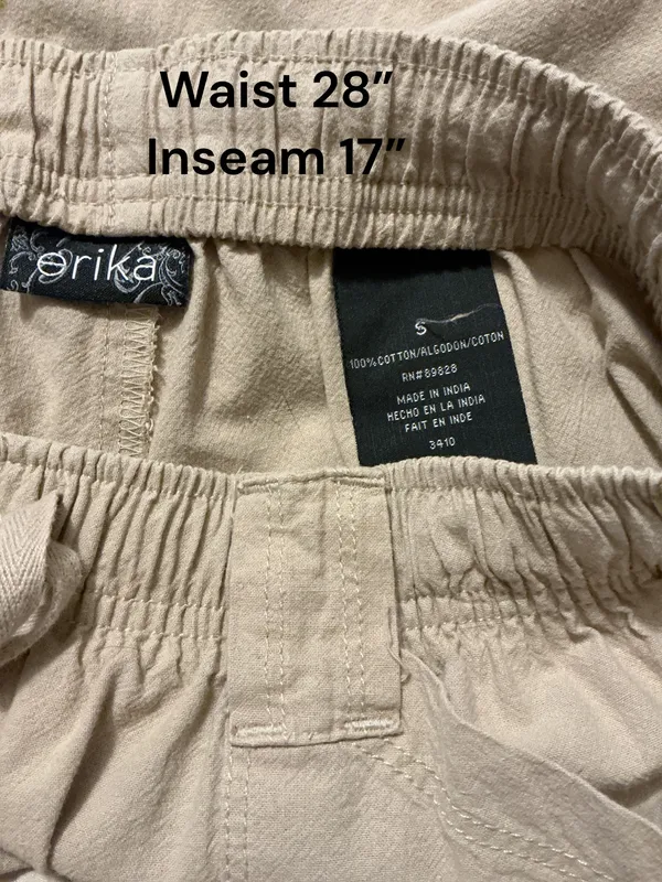 Erika Women's Size Small Linen Blend Elastic Waist Drawstring Capris Beige Beige/Tan - Image 3