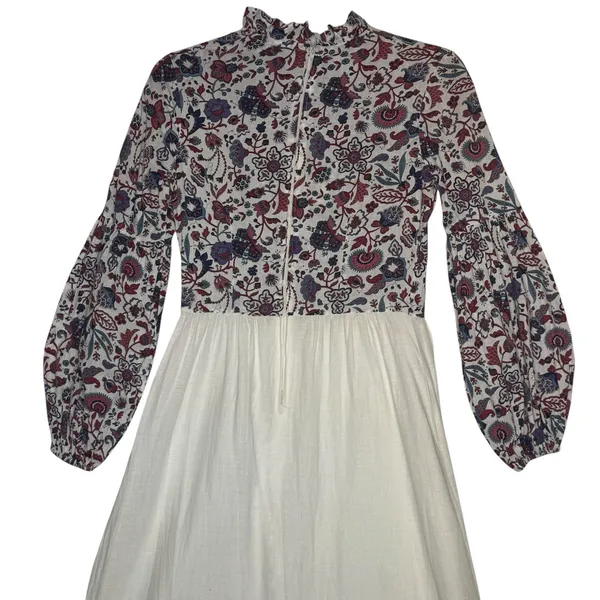 1970s Connie Sage Floral Prairie Empire Waist Maxi Dress Balloon Sleeves XS/S - Image 8