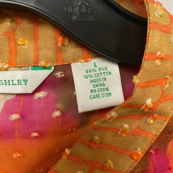 Vtg Laura Ashley Women Silk Cotton Blend Abstract Print Long Sleeve Blouse Top - Image 5