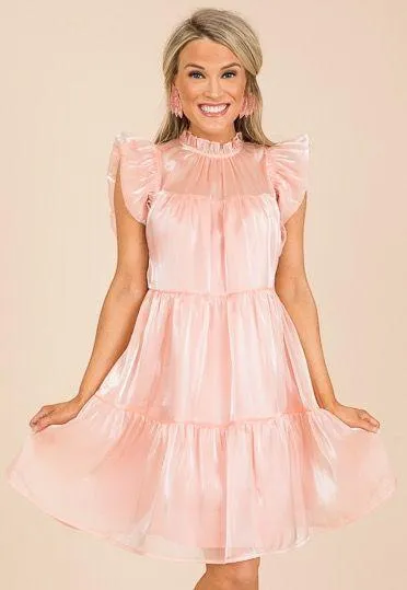 Entro Shimmery High Neck Ruffle Sleeve Dress - Image 2