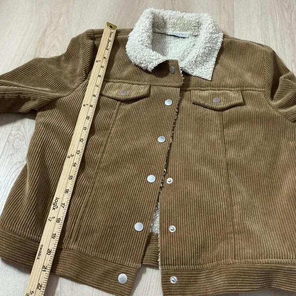 FAVLUX FASHION Women's Corduroy Sherpa Lined Trucker Jacket Tan‎ Penny Lane - Image 6