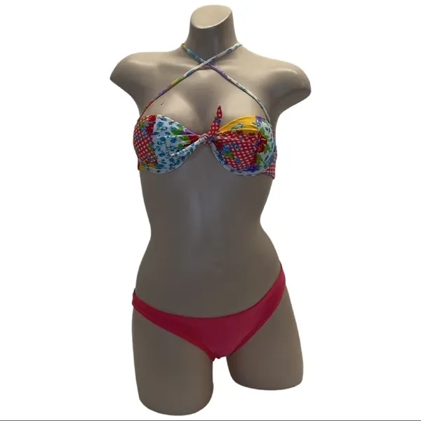 Recco Size Large Brazilian Underwire Floral Top & Coral Bottom Bikini. New - Image 3