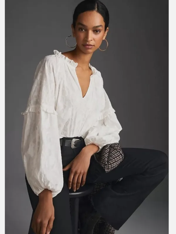 Forever That Girl x Anthropologie Long Sleeve Justine Blouse Women’s Small - Image 3