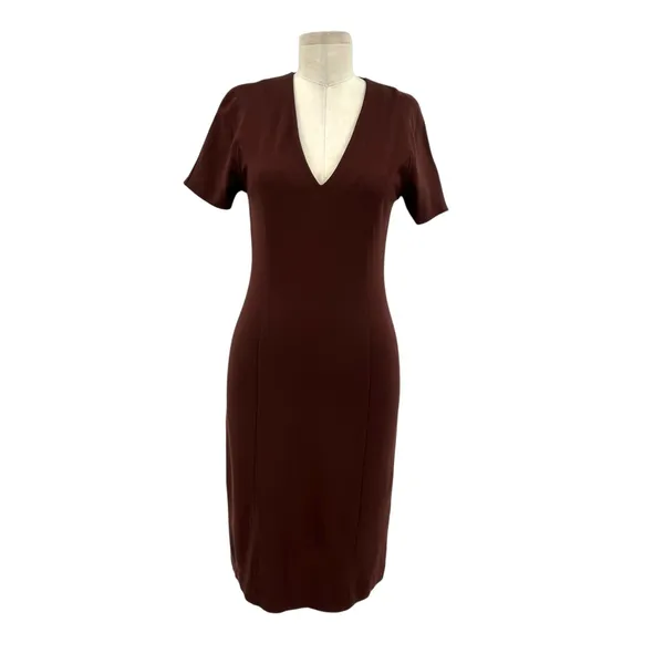 Ottod'Ame Cocoa Sheath Dress Pencil V-Neck Short Sleeve‎ Brown Size US 4 - Image 3