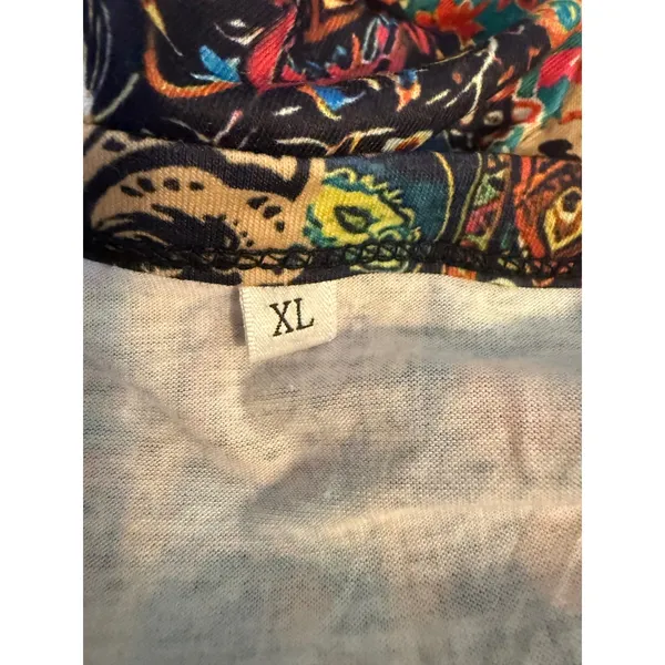 Boho Paisley Floral Henley Tunic Top Long Sleeve Multicolor XL whimsi festival - Image 6