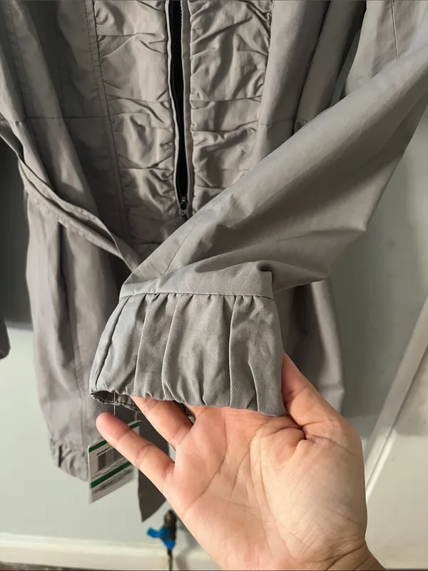 INC International Concepts Taupe Ruffle-Front Trench Coat with Hood - Image 6