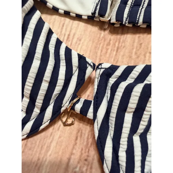 Abercrombie & Fitch Navy White Striped Underwire Bikini Top Anchor Charm Large - Image 6