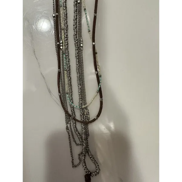 Noonday Collection Necklace Layered boho multi-strand statement Turquoise Brown - Image 3