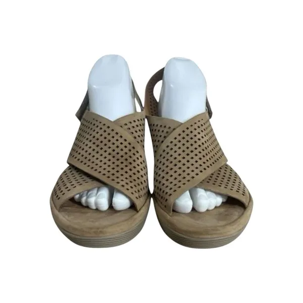 Clarks Artisan Clarene Award Women Brown Perforated Wedge Sandals 9M Summer - Image 3