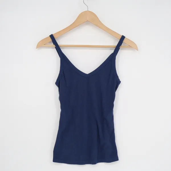 Navy Blue Ribbed V-Neck Camisole Tank Top Style 970 Womens Size Small - Image 2