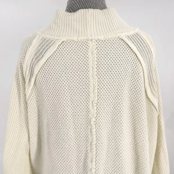 Free People Cream Oversized Fall Knit Sweater Boho Comfort Waffle Top Size M NEW - Image 4