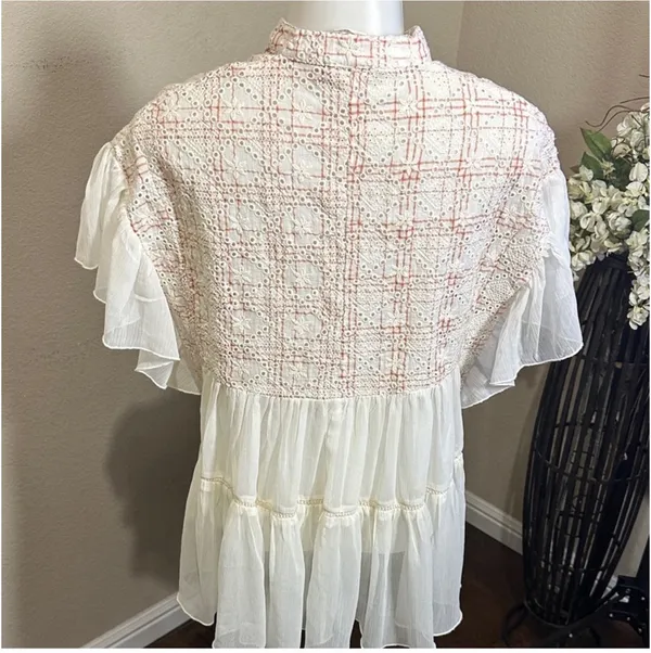 Size Small Anthropologie Boho Lace Peplum Top – Ivory/Cream - Image 6