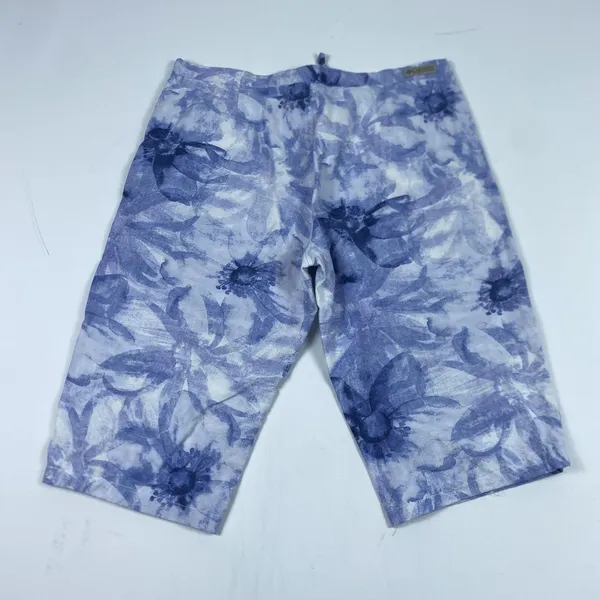 Vintage Columbia Pants‎ Womens Large Blue White Linen Floral Capri 00s AL 8184 - Image 10