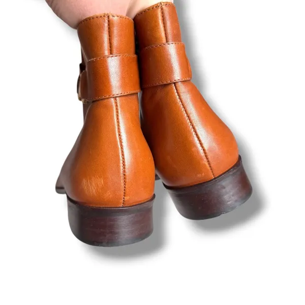 Talbots Ankle Boots Womens 7.5B Cognac Leather Horsebit Square Toe Riding Brazil - Image 6