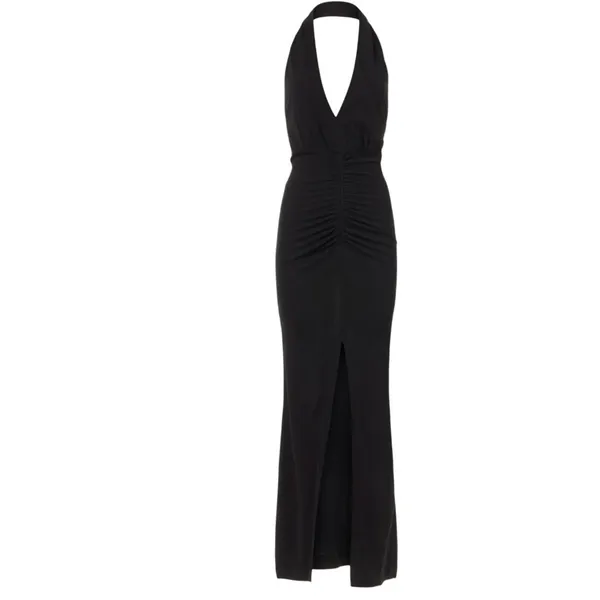 IRO Black Halter Gown XS Cocktail Ruched Maxi Dress Plunging Bodycon $365 FLAW - Image 9