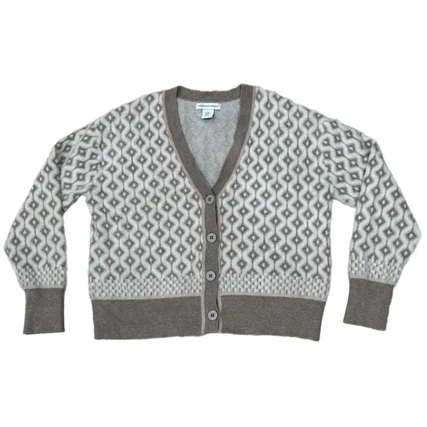CUPCAKES AND CASHMERE Women’s Knit Buttoned Cardigan Sweater Geometric Tan Sz XS - Image 3