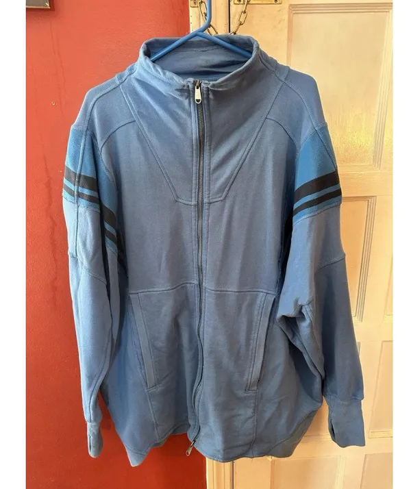 Free People Knockout Track Zip-Up Sweatshirt Oversized Cobalt Large - Image 7