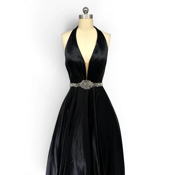 NWT Sherri Hill 51588 Black Halter Ball Gown Beaded Waist‎ Dress Size 2 $598 - Image 4