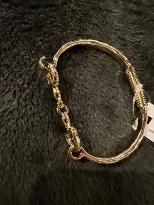 Gold Horsebit hinged Bangle Bracelet - Women Jewelry - Image 2