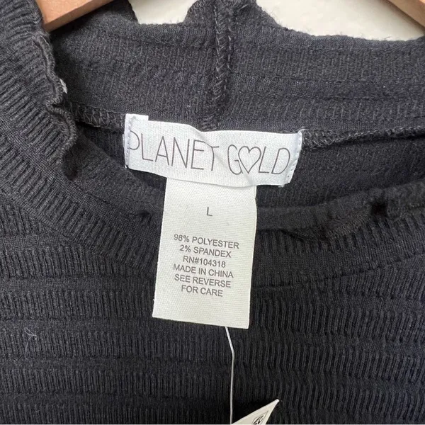 Planet Gold Macy’s NWT Black Mock Neck Lettuce Trim Ribbed Short Sleeve Top - Image 6