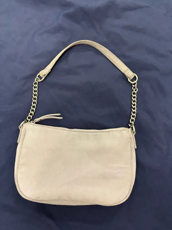 Soft Blue Small Crescent ShoulderBag Chain Strap Detachable Strap Zip Lined Gold - Image 5