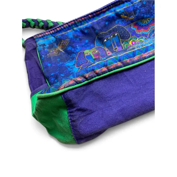 Laurel Burch Shoulder Bag Cats Dogs Purple Green Canvas Art Purse Vintage - Image 12