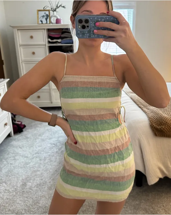 Aerie Green striped mini dress - Image 2