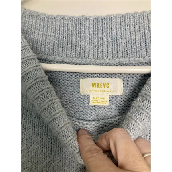 Maeve Anthropologie Sweater Womens M Light Blue Ribbed Collar Ribbed Cuffs - Image 7