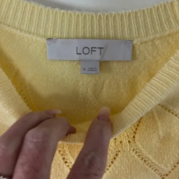 LOFT Sweater Yellow Long Sleeve Feminine Spring Office Chevron Soft Casual M - Image 5