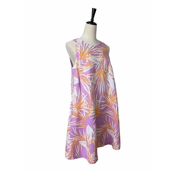 LOFT Tropical Palm Print Linen Blend Dress Women’s Size Medium Purple NWT Cruise - Image 4