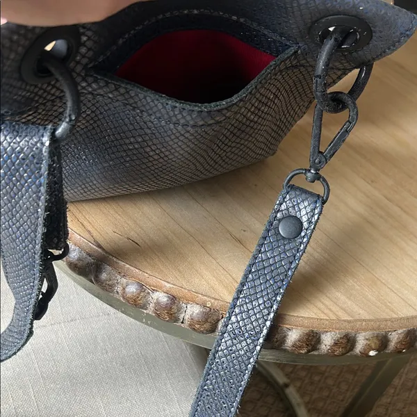 Hammitt Tony Smallolivine Snakeskin Leather Crossbody Blue Haze - Image 7