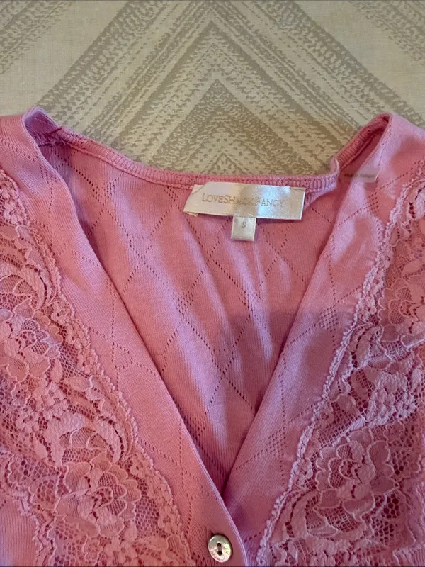 LoveShackFancy Natine Cardigan Pink Size Small Lace Trim Button Front - Image 4