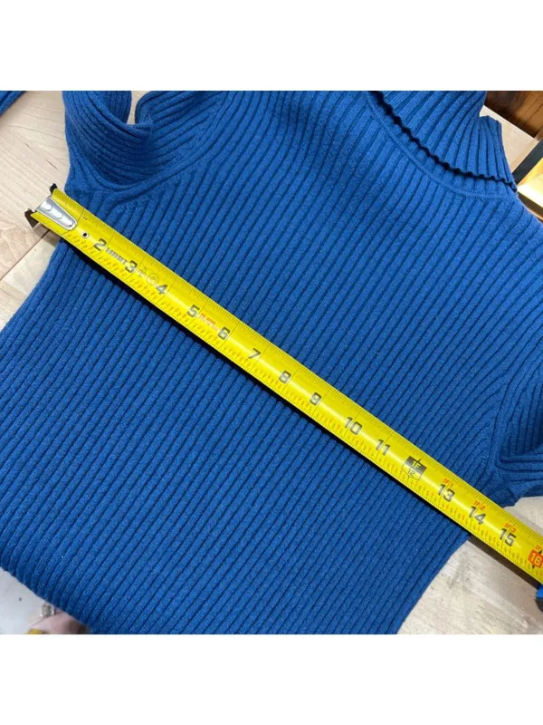 Banana Republic Blue Ribbed Fitted Turtleneck Sweater Size Medium 90s Minimalist - Image 9