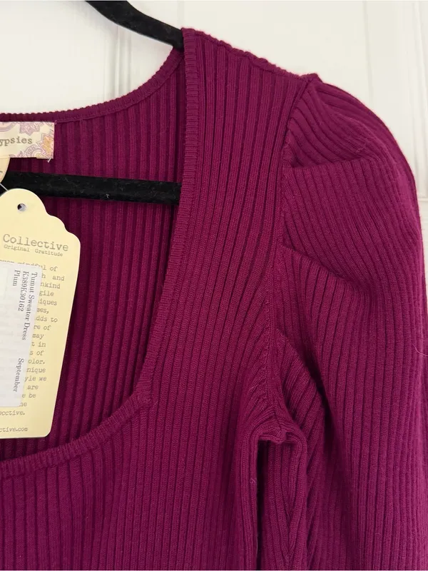 NWT Band Of Gypsies Maroon Ribbed Sweater Midi Dress Size Small - Image 7
