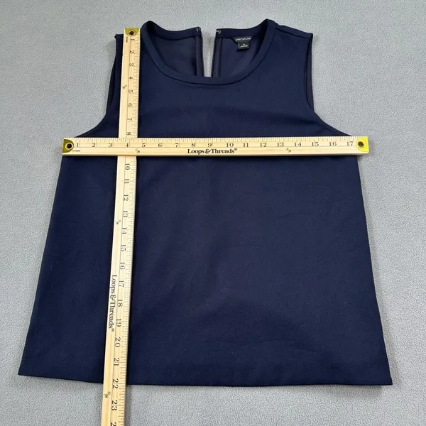 Ann Taylor Navy Blue Sleeveless Shell Top XS Keyhole Back Stretch Blouse - Image 4