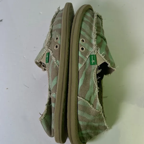 Sanuk‎ Sidewalk Surfers Womens 8 Tiger Stripe Camo Green Brown Slip On Loafers - Image 9