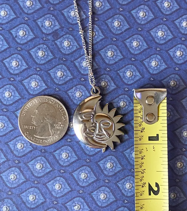 Handmade stainless steel whimsical vintage boho style sun & moon necklace🌛🌞 - Image 7