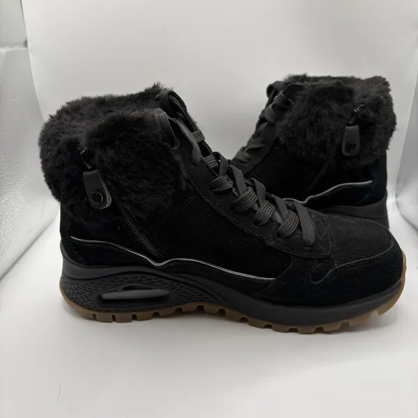 Skechers Womens Uno Rugged Wintriness 167822 Black Suede Fuzzy Boots Size 7 - Image 5