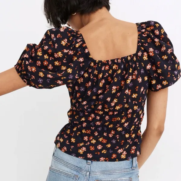 Madewell Puff-Sleeve Square Neck Smocked-Waist in Aloha Floral Crop Top S - Image 2
