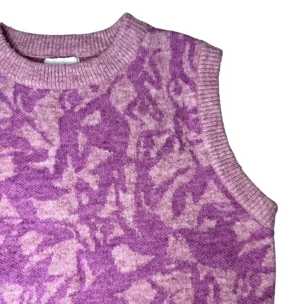 FRNCH Paris Pink Fuchsia Floral Jacquard Knit Sweater Vest Women's Size Small - Image 3