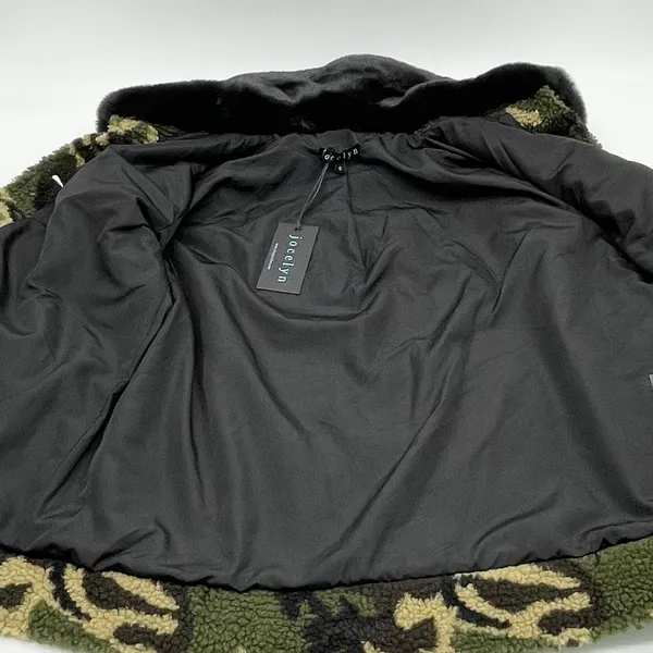 NEW Jocelyn Womens S‎ Sherpa Trucker Jacket Faux Fur Collar Camo Green Black - Image 10