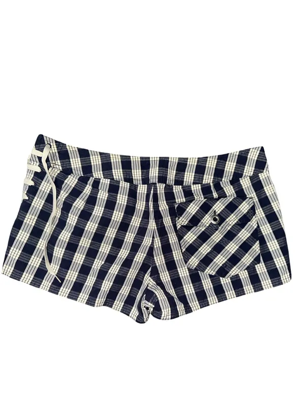 Patagonia Women’s Size 4 Navy Blue White Plaid Side Tie Athletic Water Shorts - Image 3